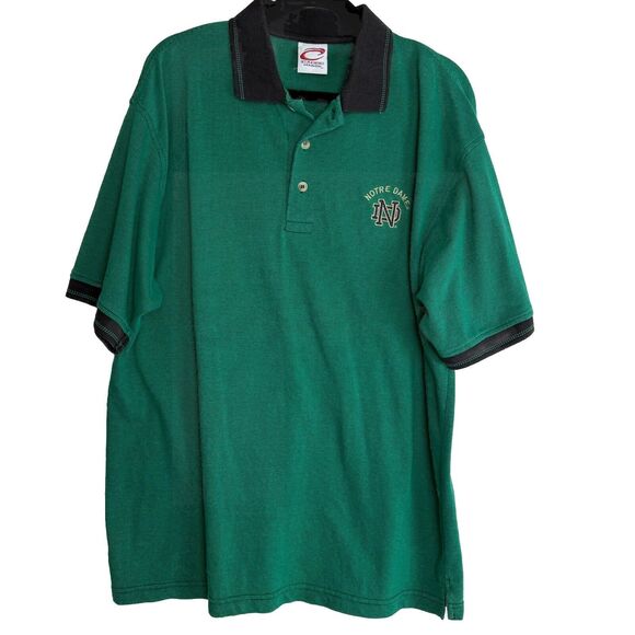 Vintage Notre Dame Fighting Irish Green Embroidered Polo Shirt Mens L 90s - Picture 1 of 11